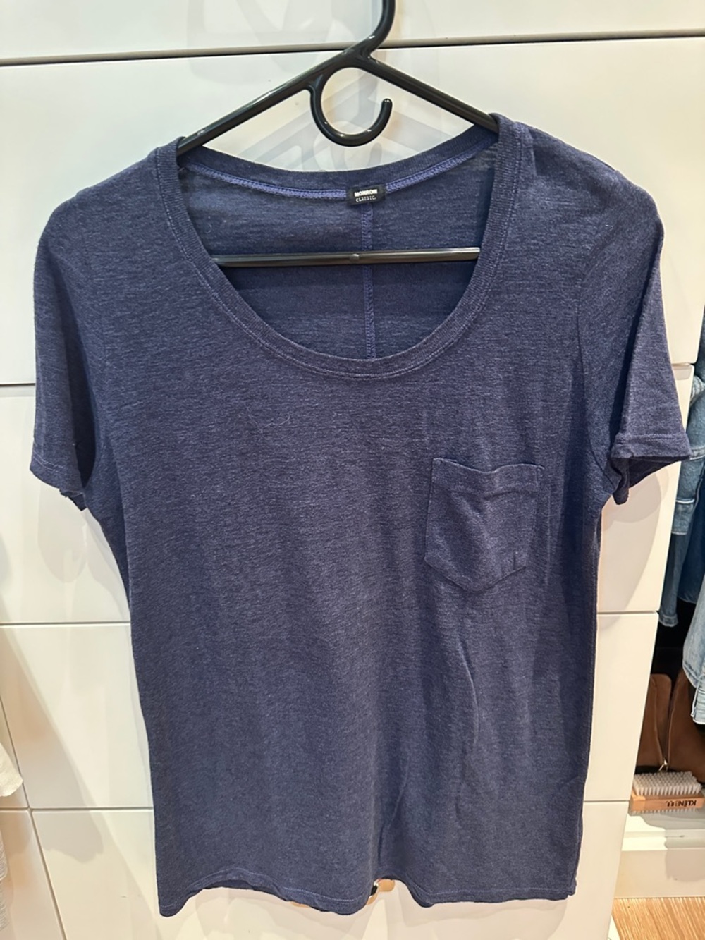Monrow Heather Navy Scoop Neck Pocket Tee